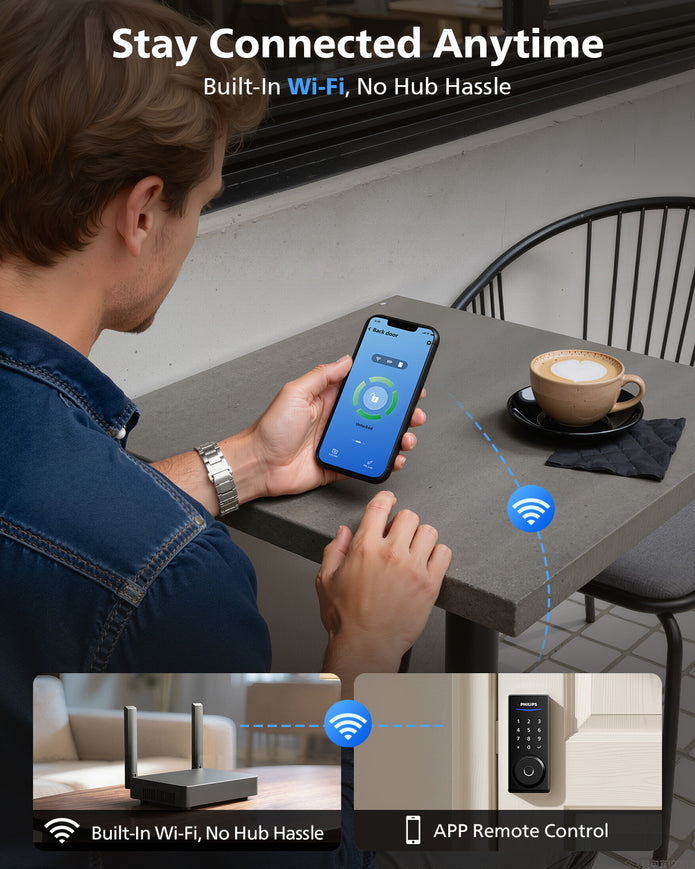 Philips 4000 Series Built-in Wi-Fi Fingerprint Touchscreen Smart Deadbolt Handleset Bundle