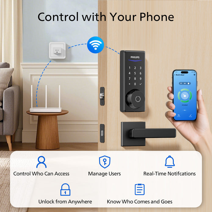 Philips 4000 Series Wi-Fi Fingerprint Touchscreen Smart Deadbolt with Lever