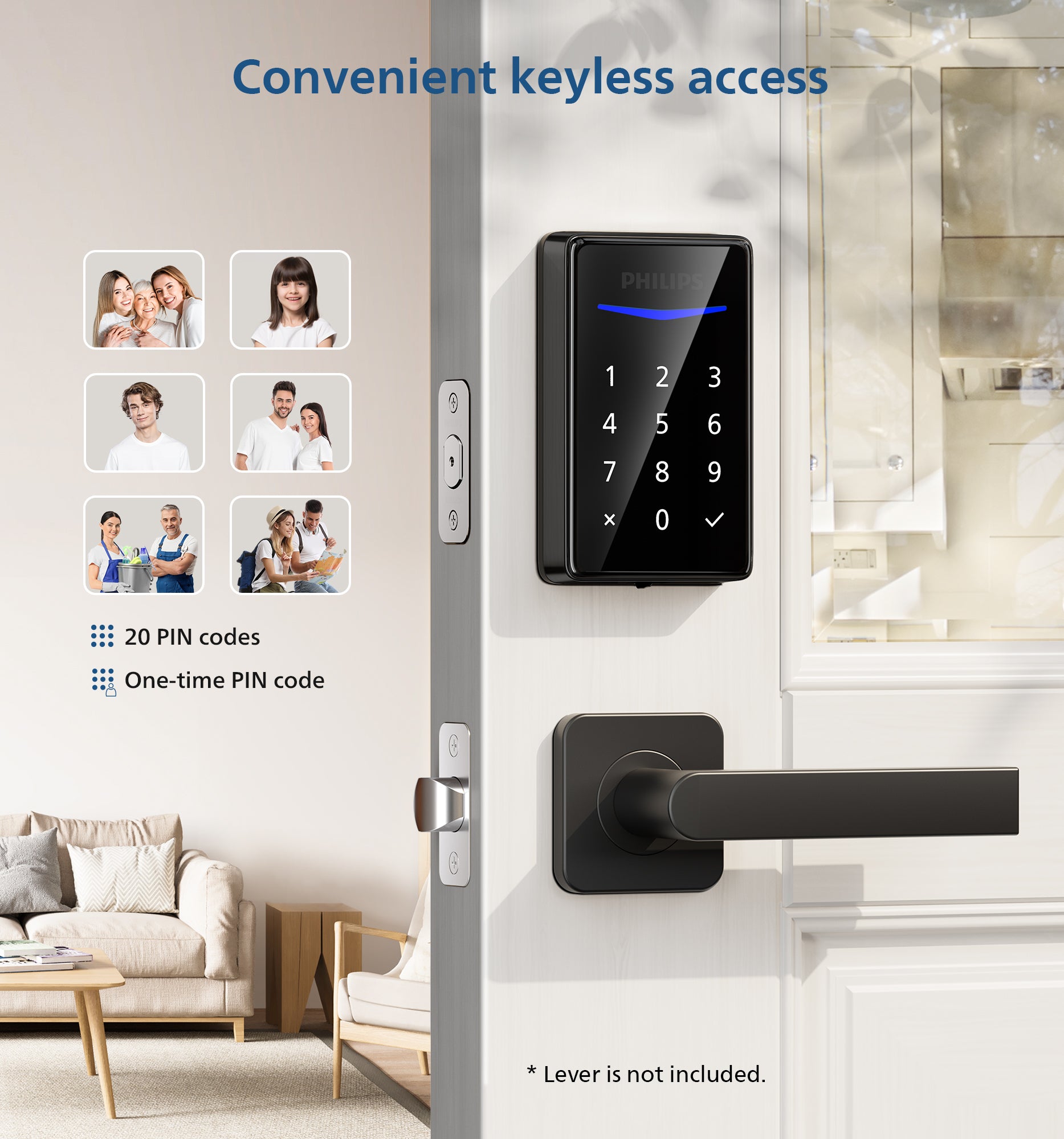Philips 1000 Series Touchscreen Key-free Electronic Deadbolt with Handleset