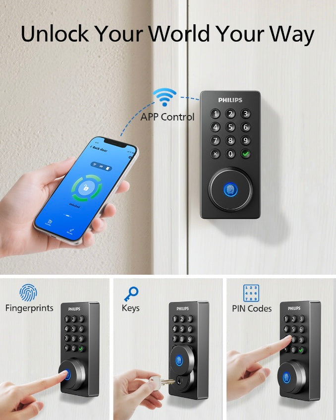 Philips Fingerprint Wireless Keypad – Works With Philips WiFi Retrofit Locks DDL230X-10HW & DDL230X-1HWP, Custom PIN Codes, One-Touch Lock
