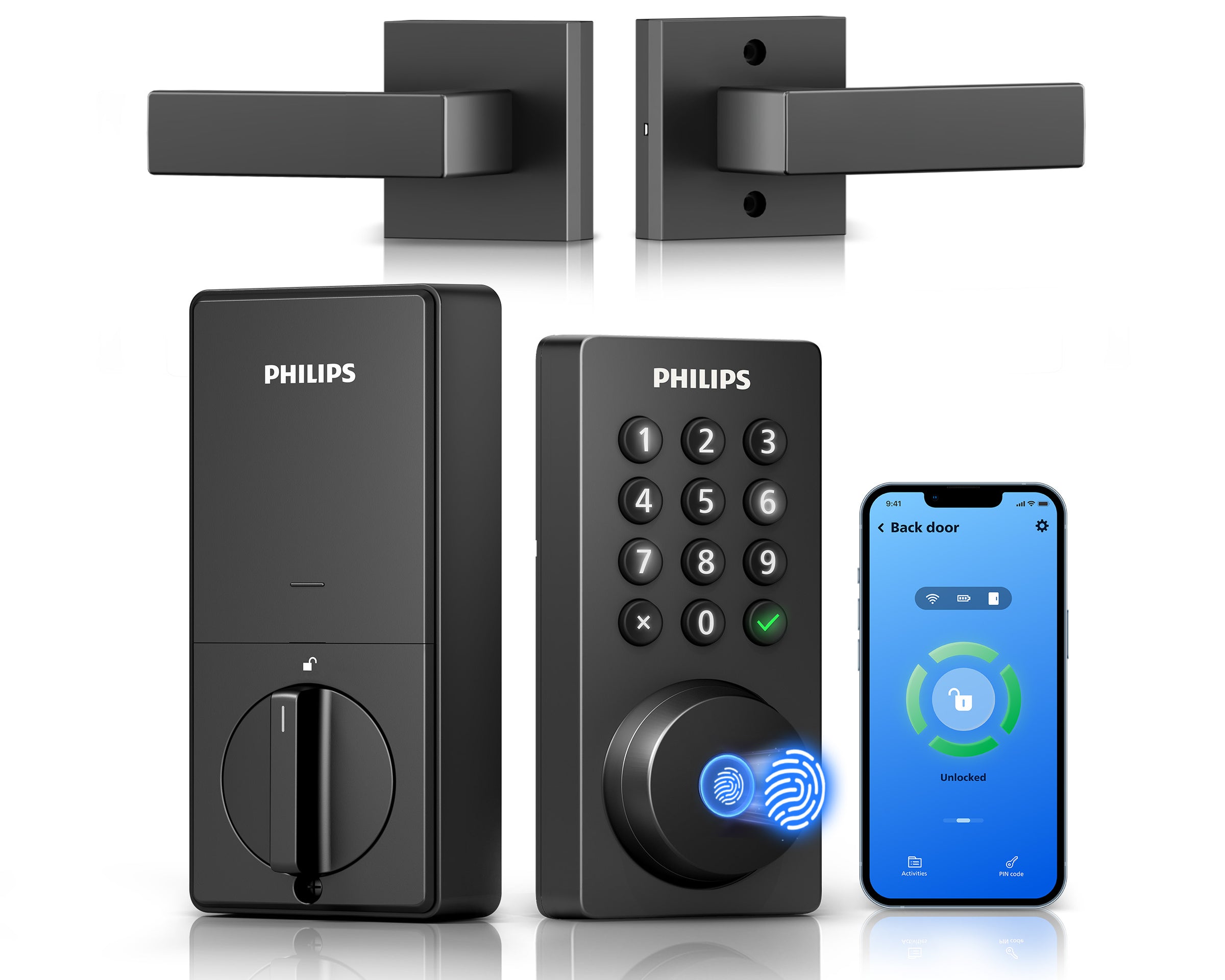 Philips 4200 Series Built-in Wi-Fi Fingerprint Keypad Smart Deadbolt with Door Lever