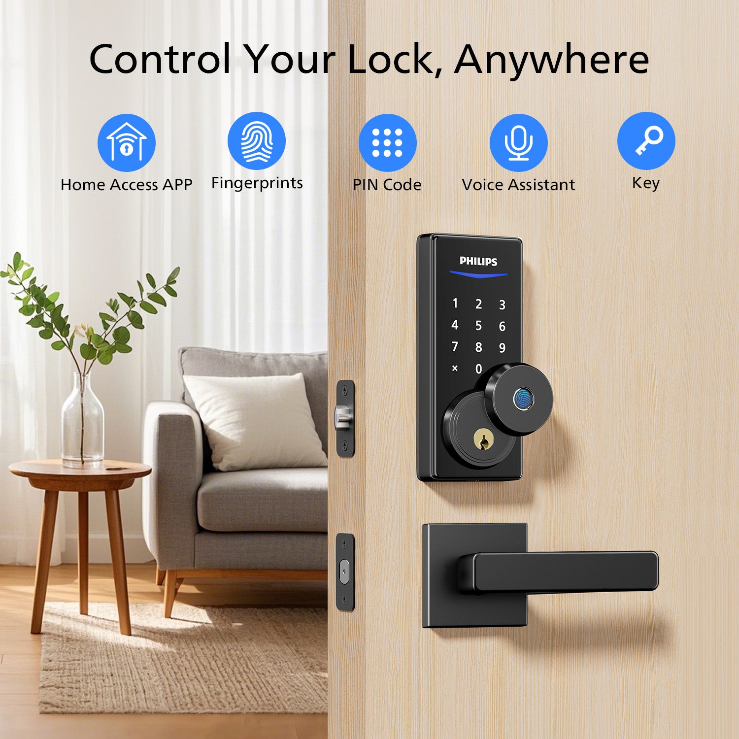 Philips 4000 Series Wi-Fi Fingerprint Touchscreen Smart Deadbolt with Lever