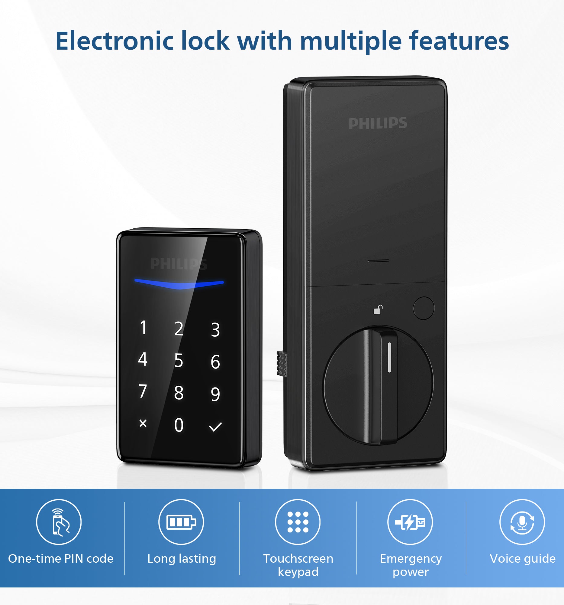 Philips 1000 Series Touchscreen Key-free Electronic Deadbolt with Handleset