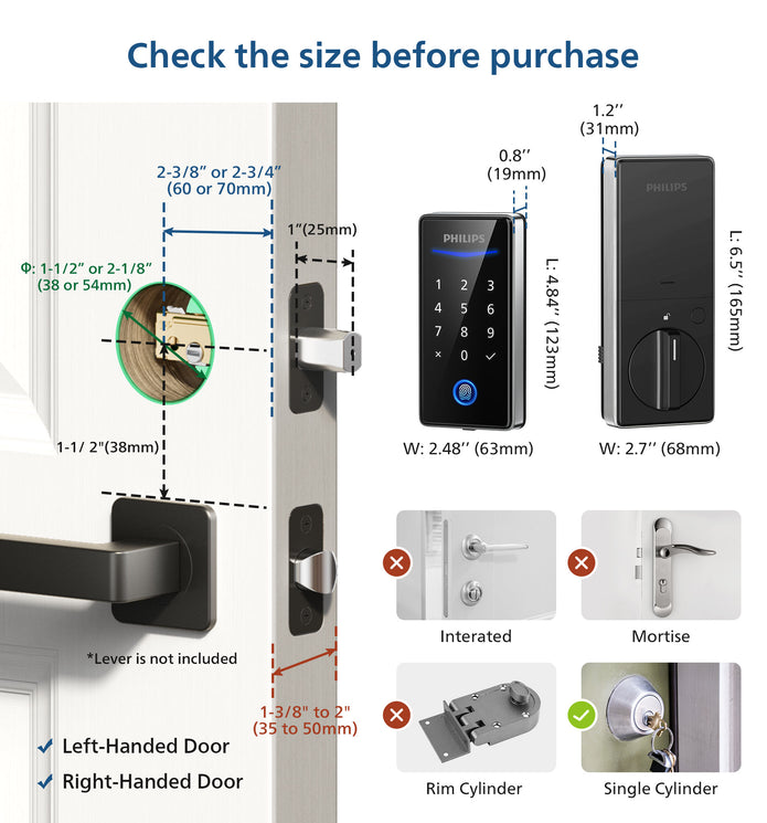 Philips 1000 Series Fingerprint Key-free Electronic Deadbolt with Handleset
