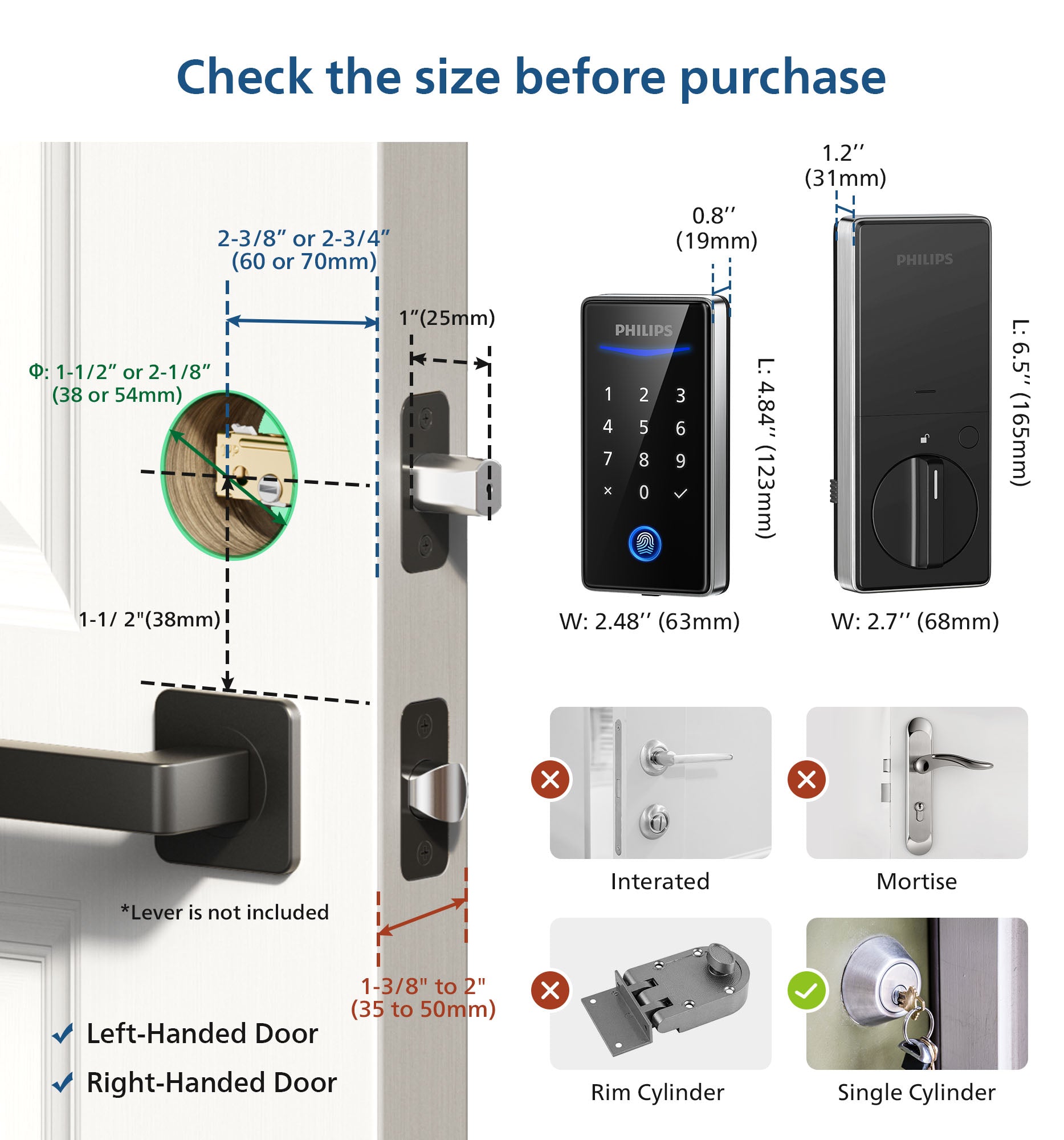 Philips 1000 Series Fingerprint Key-free Electronic Deadbolt with Handleset