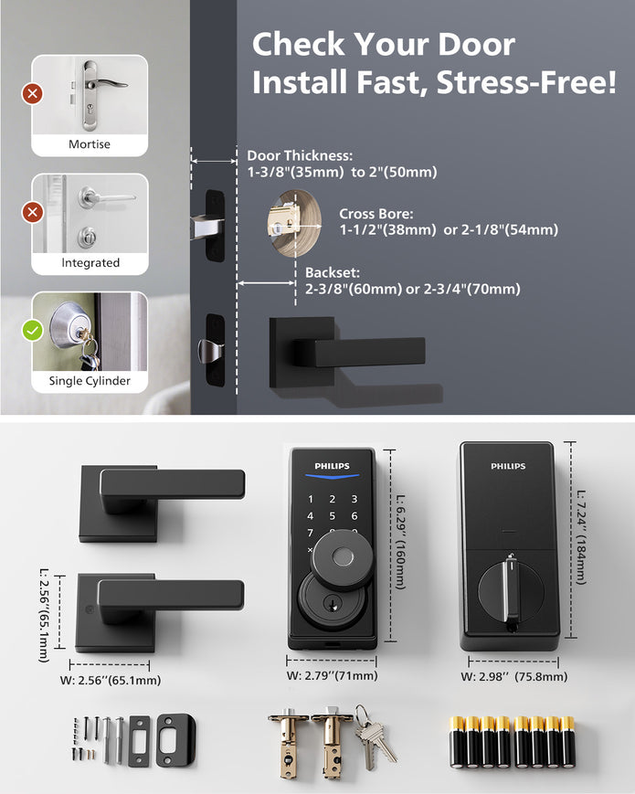 Philips 4000 Series Built-in Wi-Fi Fingerprint Touchscreen Smart Deadbolt Handleset Bundle