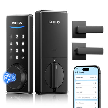 Philips 4000 Series Built-in Wi-Fi Fingerprint Touchscreen Smart Deadbolt Lever Bundle