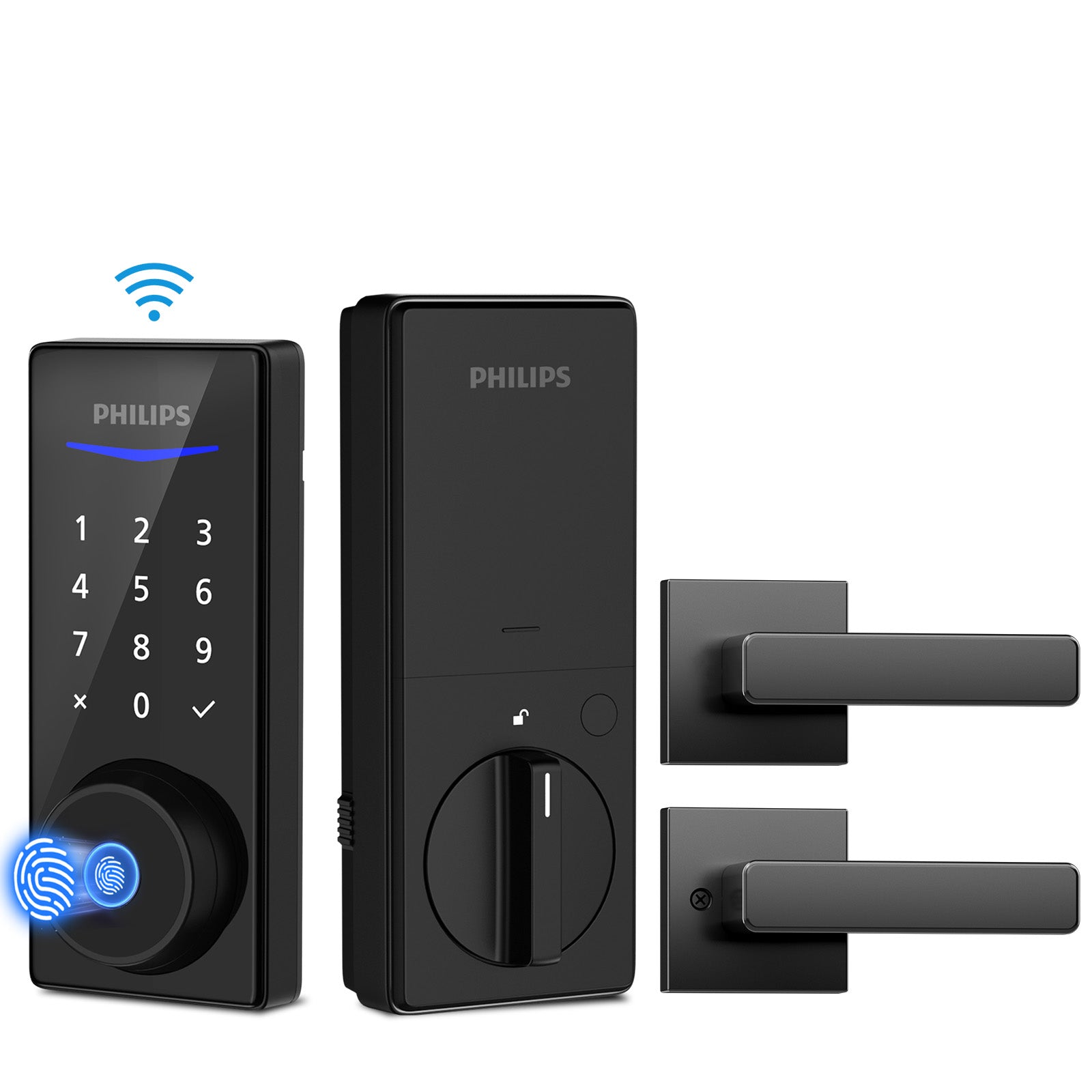 Philips 4000 Series Built-in Wi-Fi Fingerprint Touchscreen Smart Deadbolt Lever Bundle