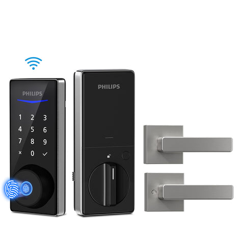 Philips 4000 Series Built-in Wi-Fi Fingerprint Touchscreen Smart Deadbolt Lever Bundle