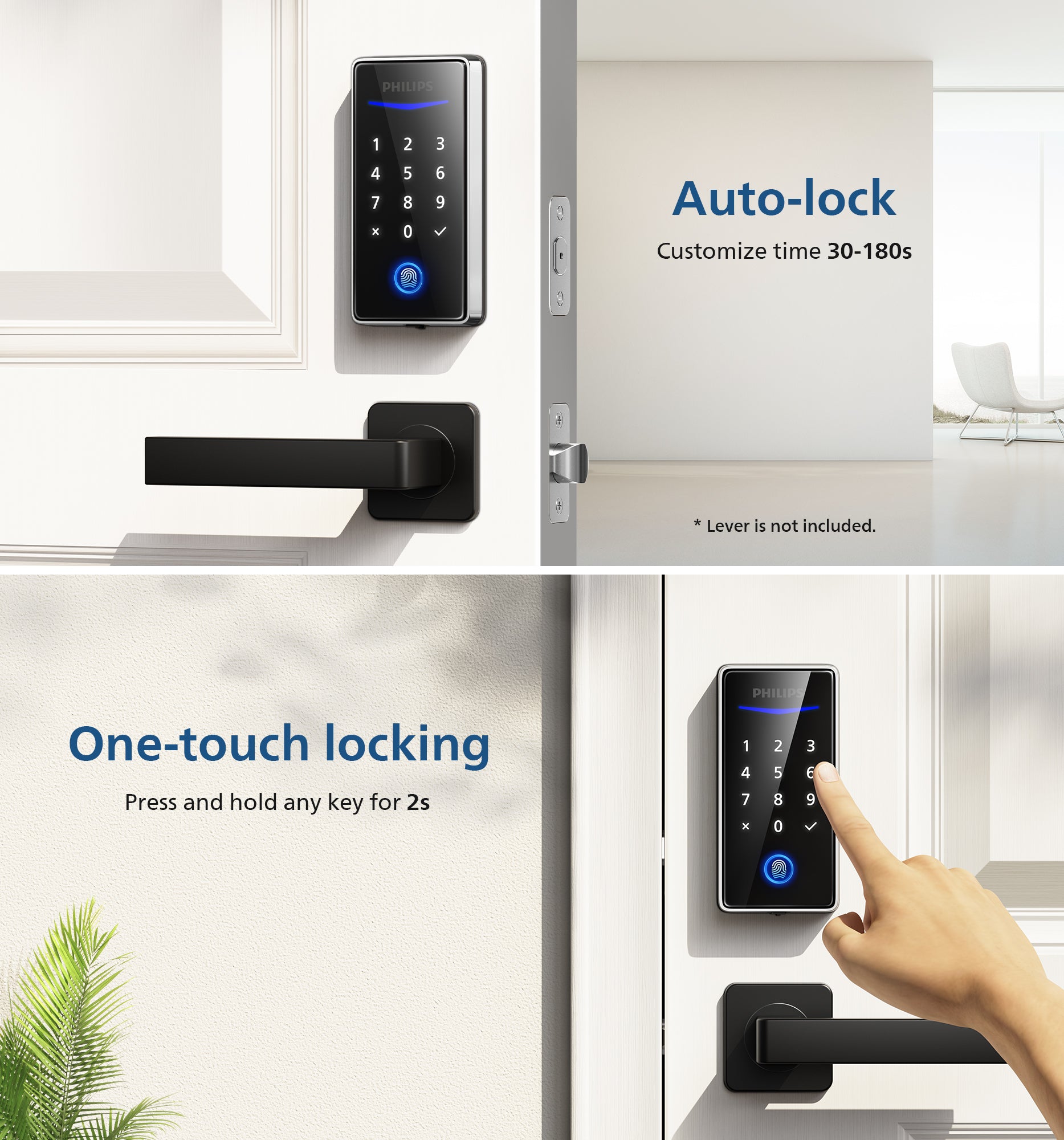 Philips 1000 Series Fingerprint Key-free Electronic Deadbolt with Handleset