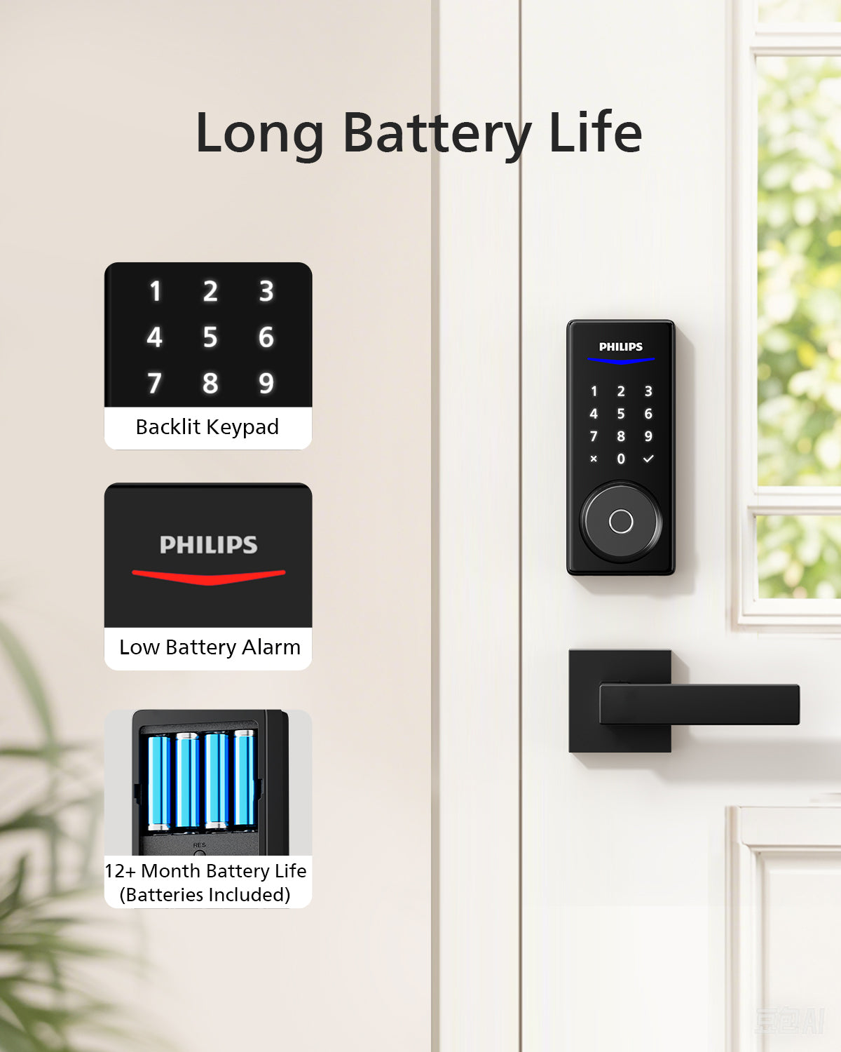 Philips 1000 Series Fingerprint Touchscreen Electronic Deadbolt with Lever