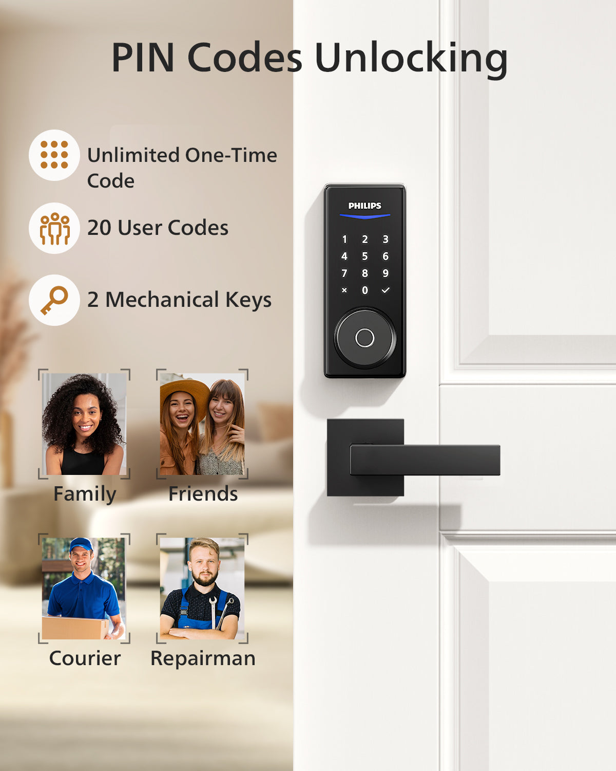 Philips 1000 Series Fingerprint Touchscreen Electronic Deadbolt with Lever