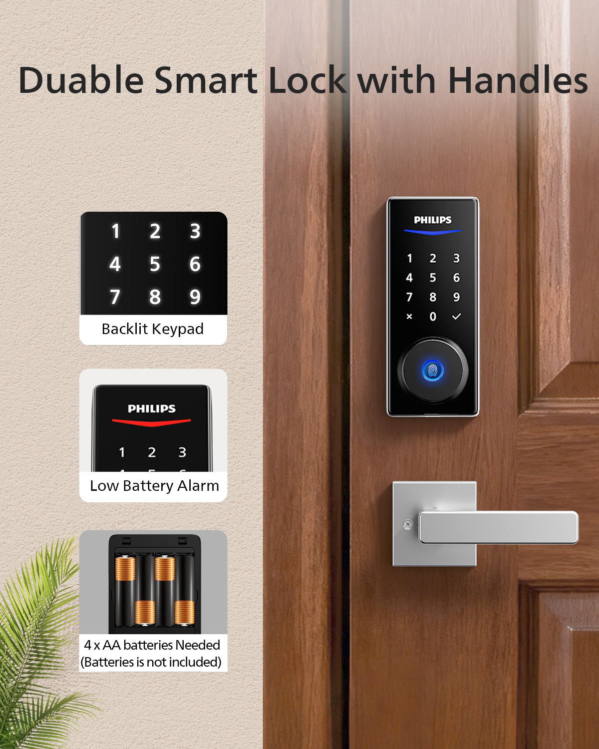 Philips 4000 Series Bluetooth Fingerprint Smart Deadbolt with Lever