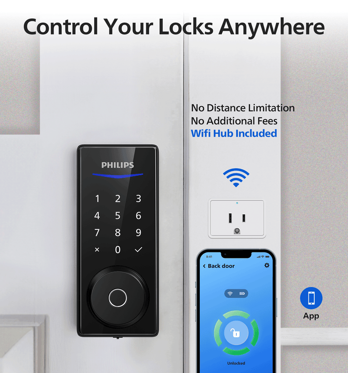Philips 4000 Series Wi-Fi Fingerprint Touchscreen Smart Deadbolt with Handleset
