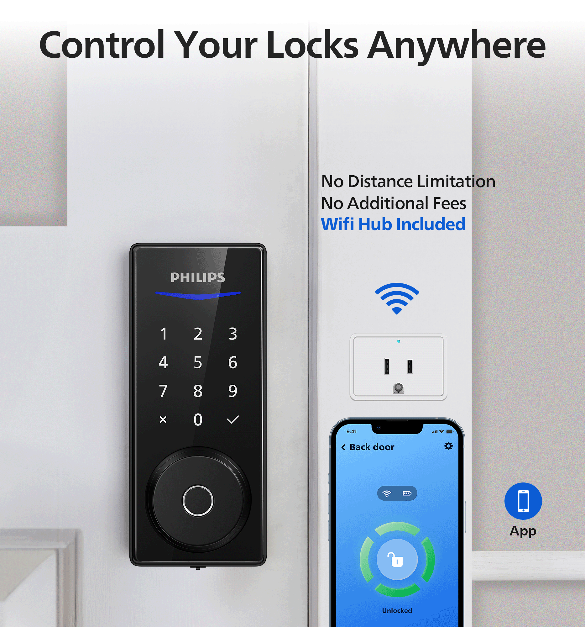 Philips 4000 Series Wi-Fi Fingerprint Touchscreen Smart Deadbolt with Handleset