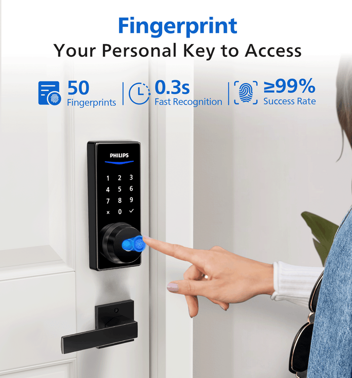 Philips 4000 Series Wi-Fi Fingerprint Touchscreen Smart Deadbolt with Handleset