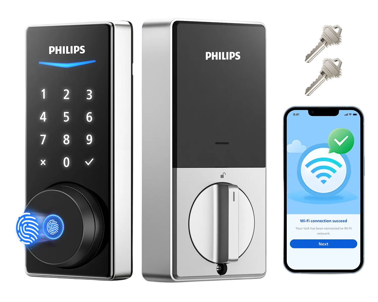 Philips Fingerprint Wireless Keypad – Works With Philips WiFi Retrofit Locks DDL230X-10HW & DDL230X-1HWP, Custom PIN Codes, One-Touch Lock